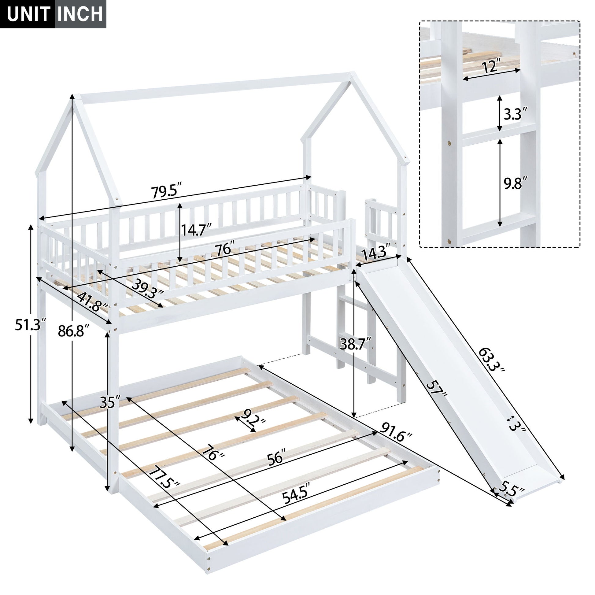 House Bunk Bed With Slide And Built In Ladder - The Sleep Loft - Online Mattress Showroom NYC