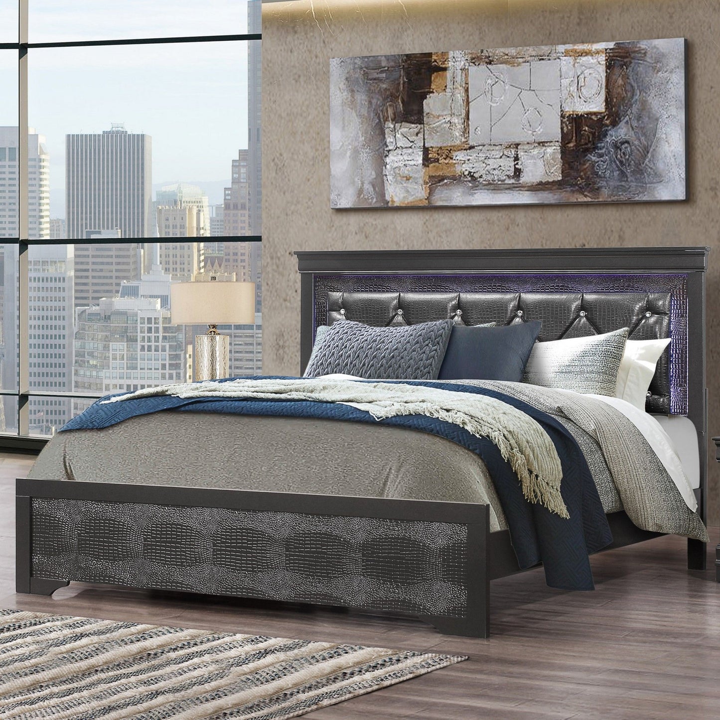 Shaker - Bed With LED Lighting And Crystal Inspired Tufted Headboard - The Sleep Loft - Online Mattress Showroom NYC