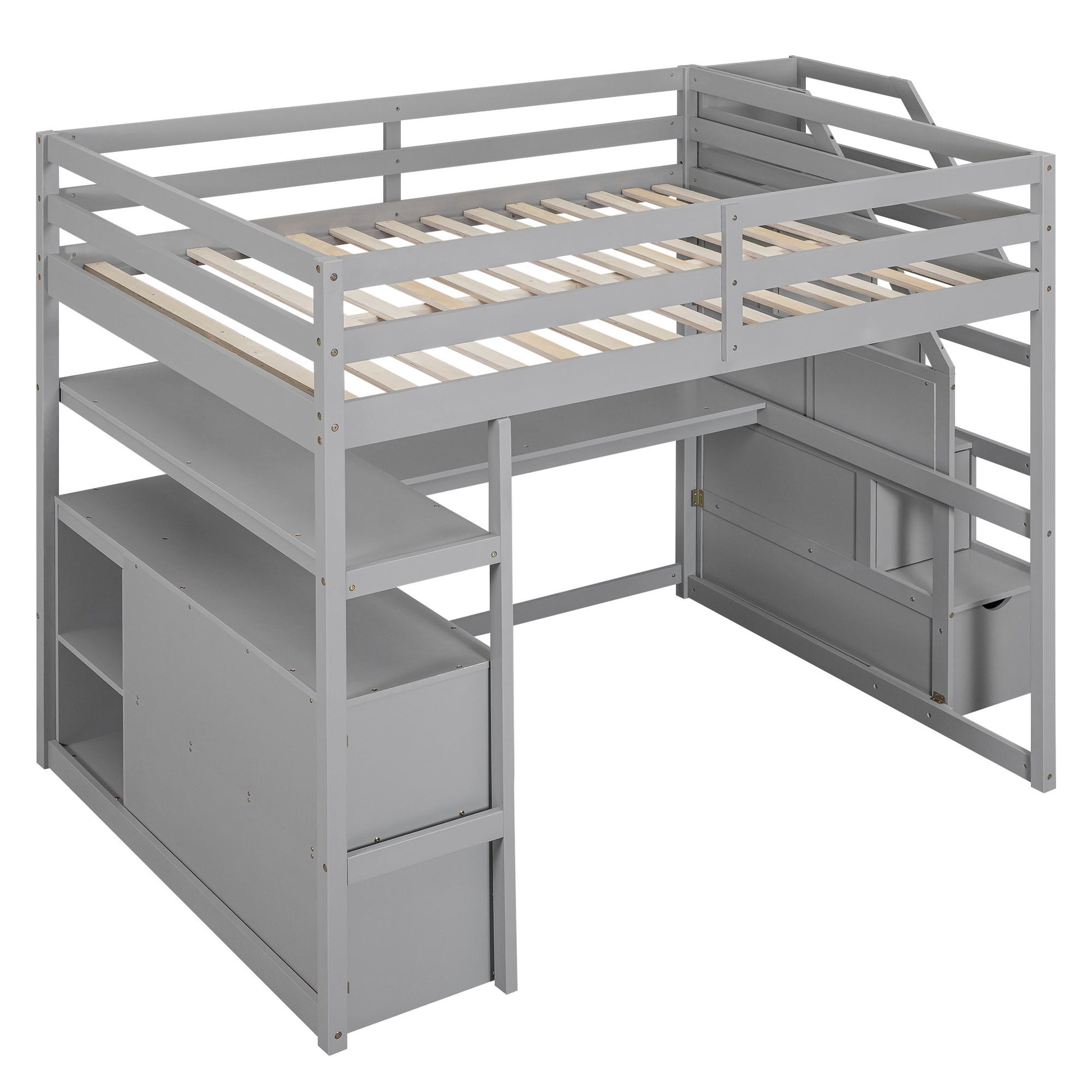 Loft Bed With Desk, Shelves, 2 Drawers, Storage Staircase - The Sleep Loft - Online Mattress Showroom NYC