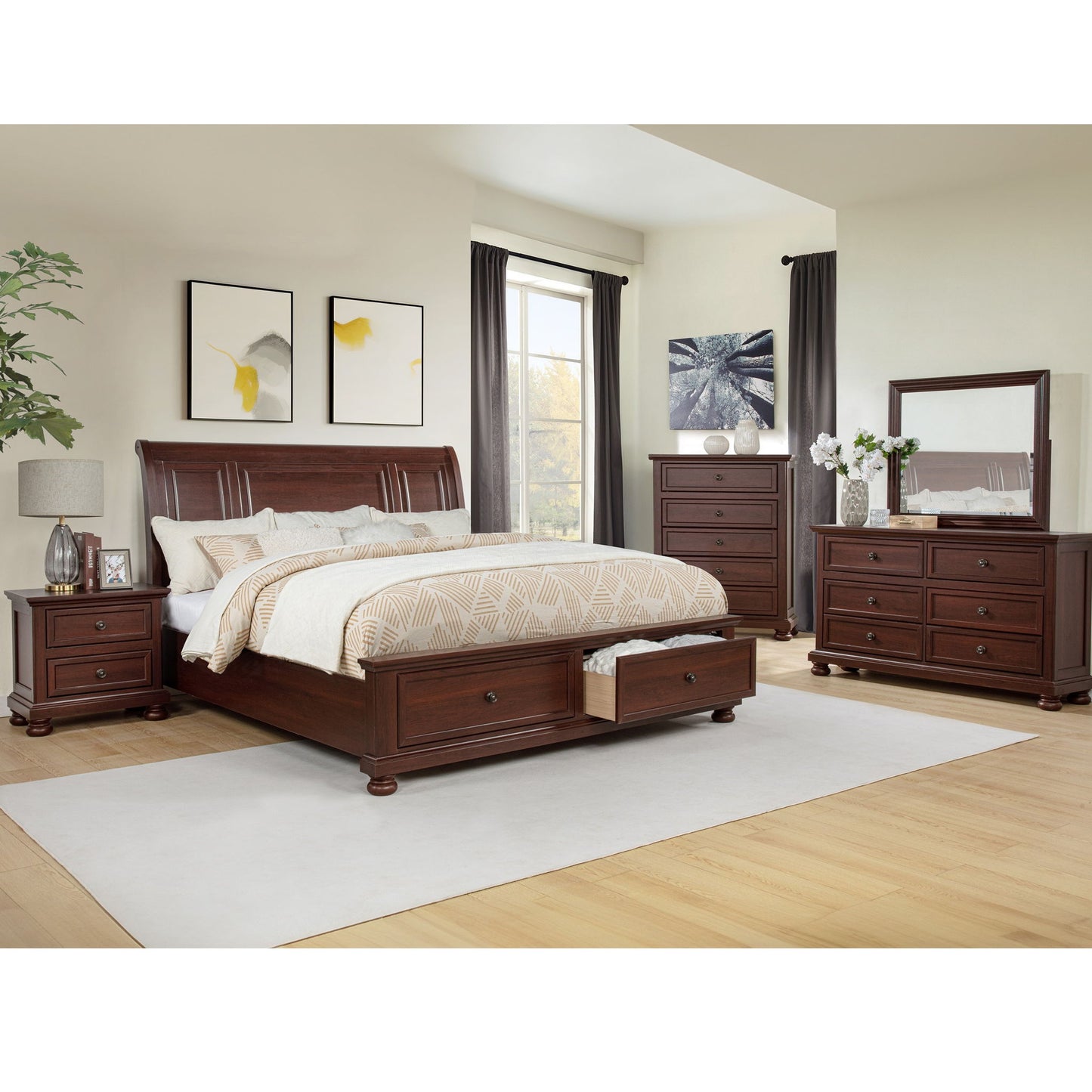 1 Piece Nightstand, 2 Drawer Storage Bedroom Furniture - Brown / Cherry