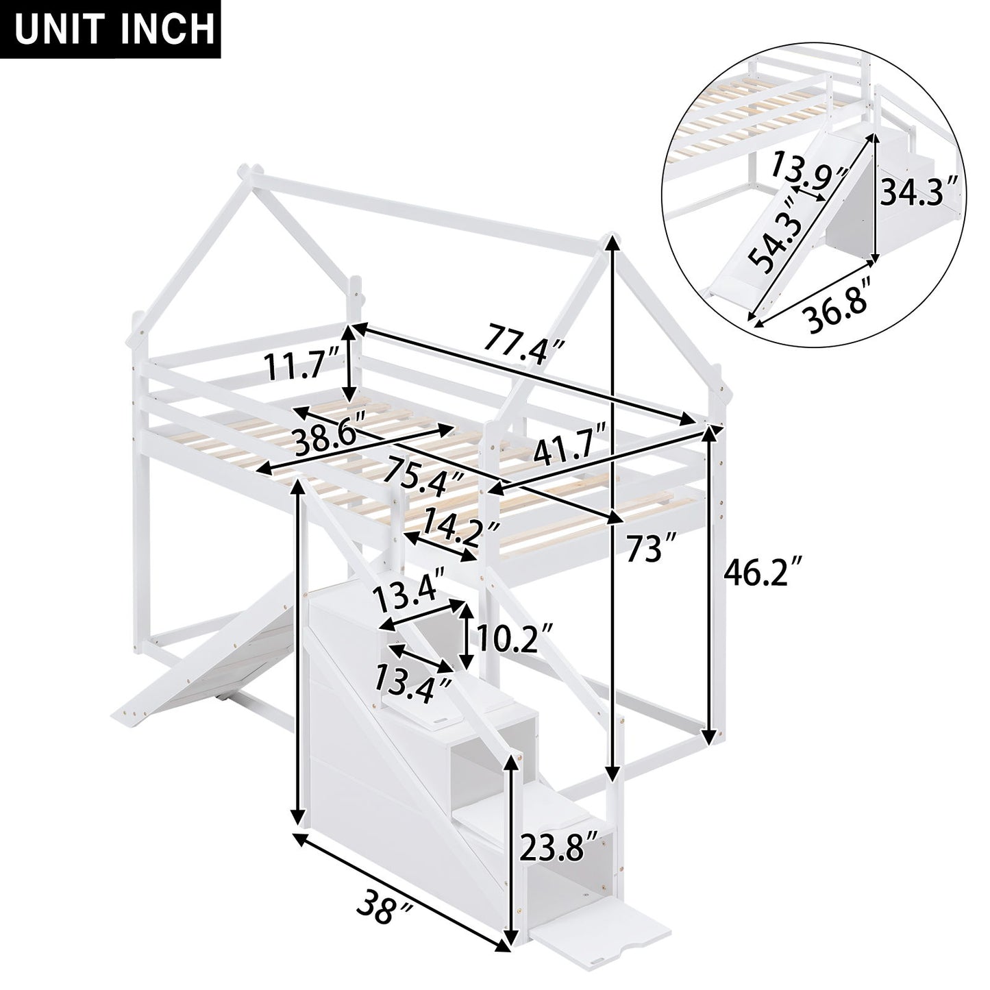 Twin Over Twin House Loft Or Bunk Bed With Slide And Staircase - The Sleep Loft - Online Mattress Showroom NYC