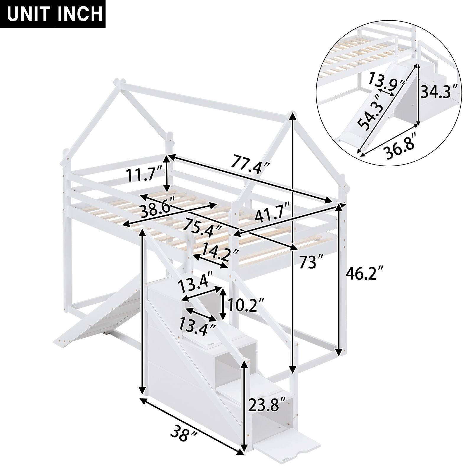 Twin Over Twin House Loft Or Bunk Bed With Slide And Staircase - The Sleep Loft - Online Mattress Showroom NYC