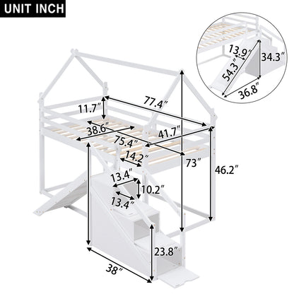 Twin Over Twin House Loft Or Bunk Bed With Slide And Staircase - The Sleep Loft - Online Mattress Showroom NYC