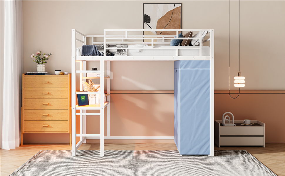 Loft Bed With Desk, Shelves, Power Outlet, LED Light And Wardrobe - The Sleep Loft - Online Mattress Showroom NYC