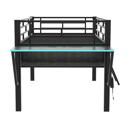 Modern Gaming Mid Loft Bed With Desk And LED Lights - The Sleep Loft - Online Mattress Showroom NYC