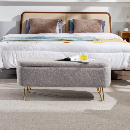 Storage Ottoman Bench For End Of Bed Legs, Modern Camel Faux Fur Entryway Bench Upholstered Padded With Storage For Living Room Bedroom - The Sleep Loft - Online Mattress Showroom NYC