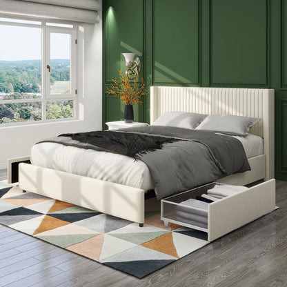 Anna - Upholstered Wingback Platform Bed With 4 Drawers Storage - The Sleep Loft - Online Mattress Showroom NYC