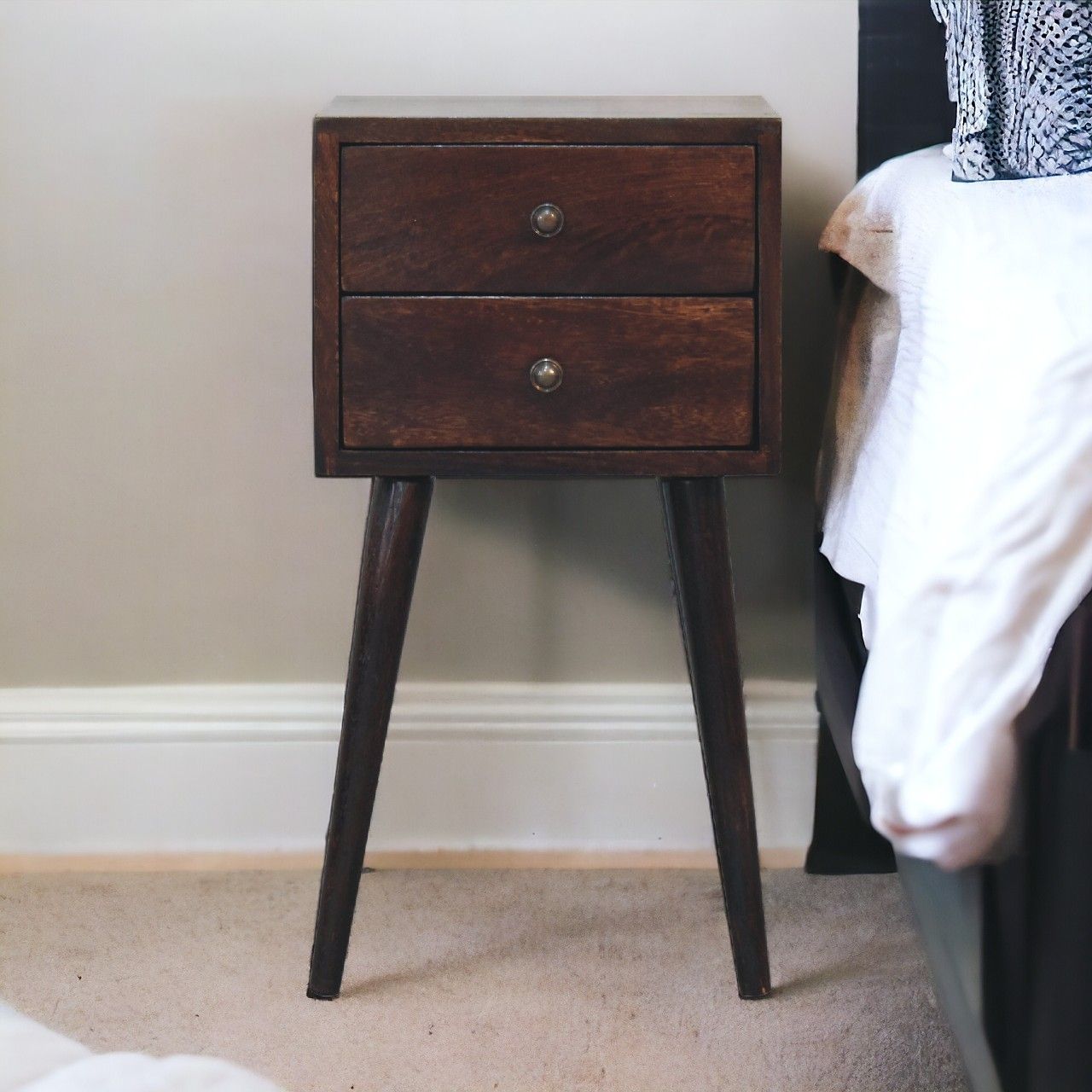 Mini 2 Drawer Nightstand - Walnut - The Sleep Loft - Online Mattress Showroom NYC