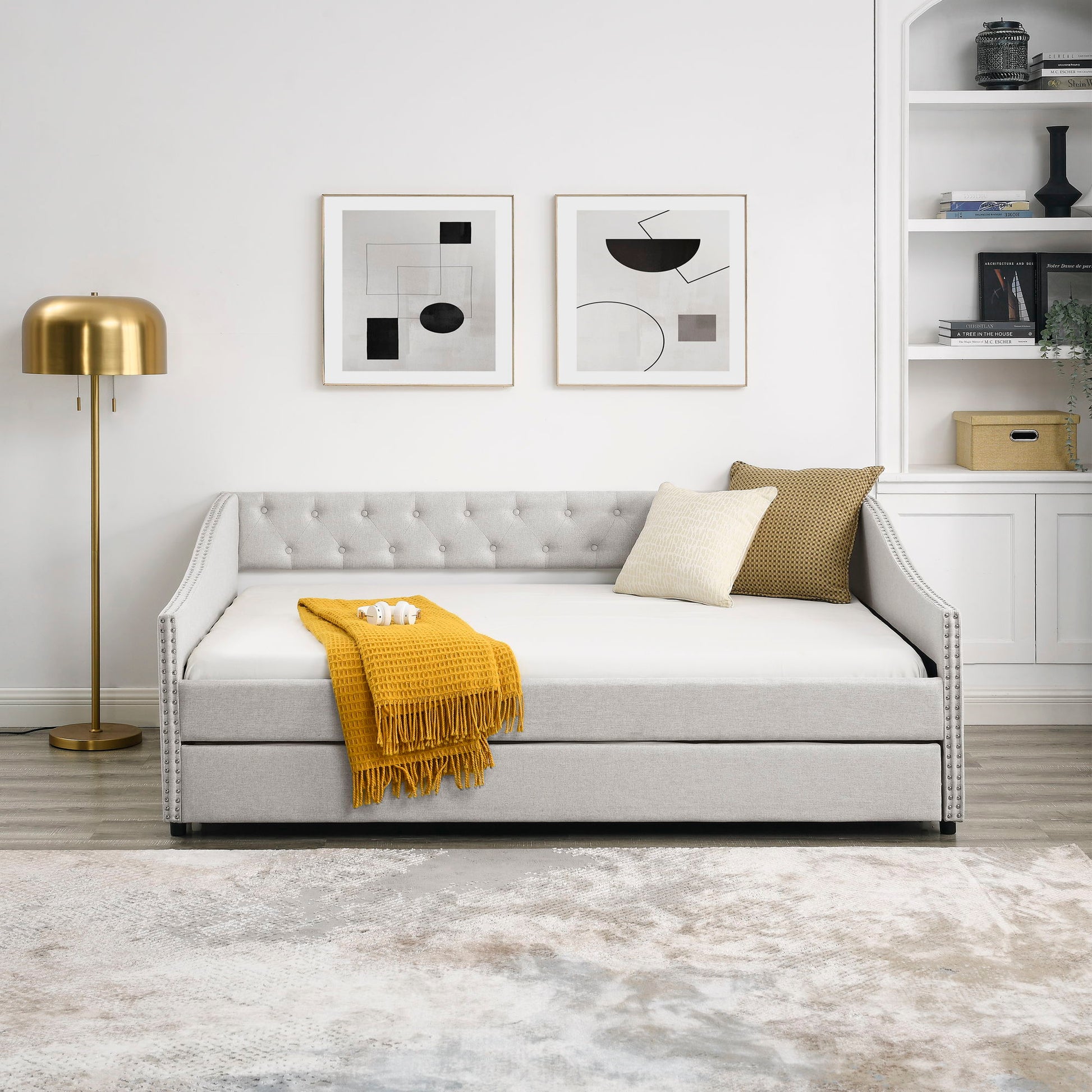 Upholstered Tufted Daybed With Drawers, Waved Arms - The Sleep Loft - Online Mattress Showroom NYC