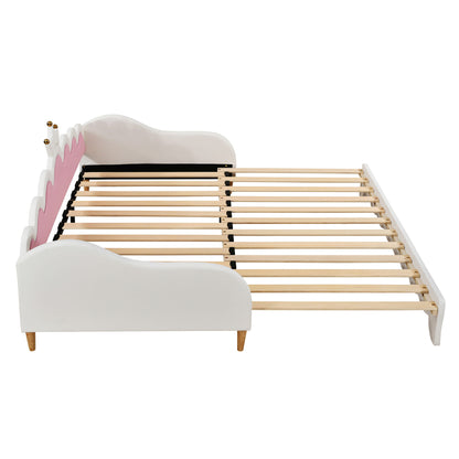 Extending Daybed With LED Lights, Modern Upholstered Princess Daybed With Crown Headboard - The Sleep Loft - Online Mattress Showroom NYC