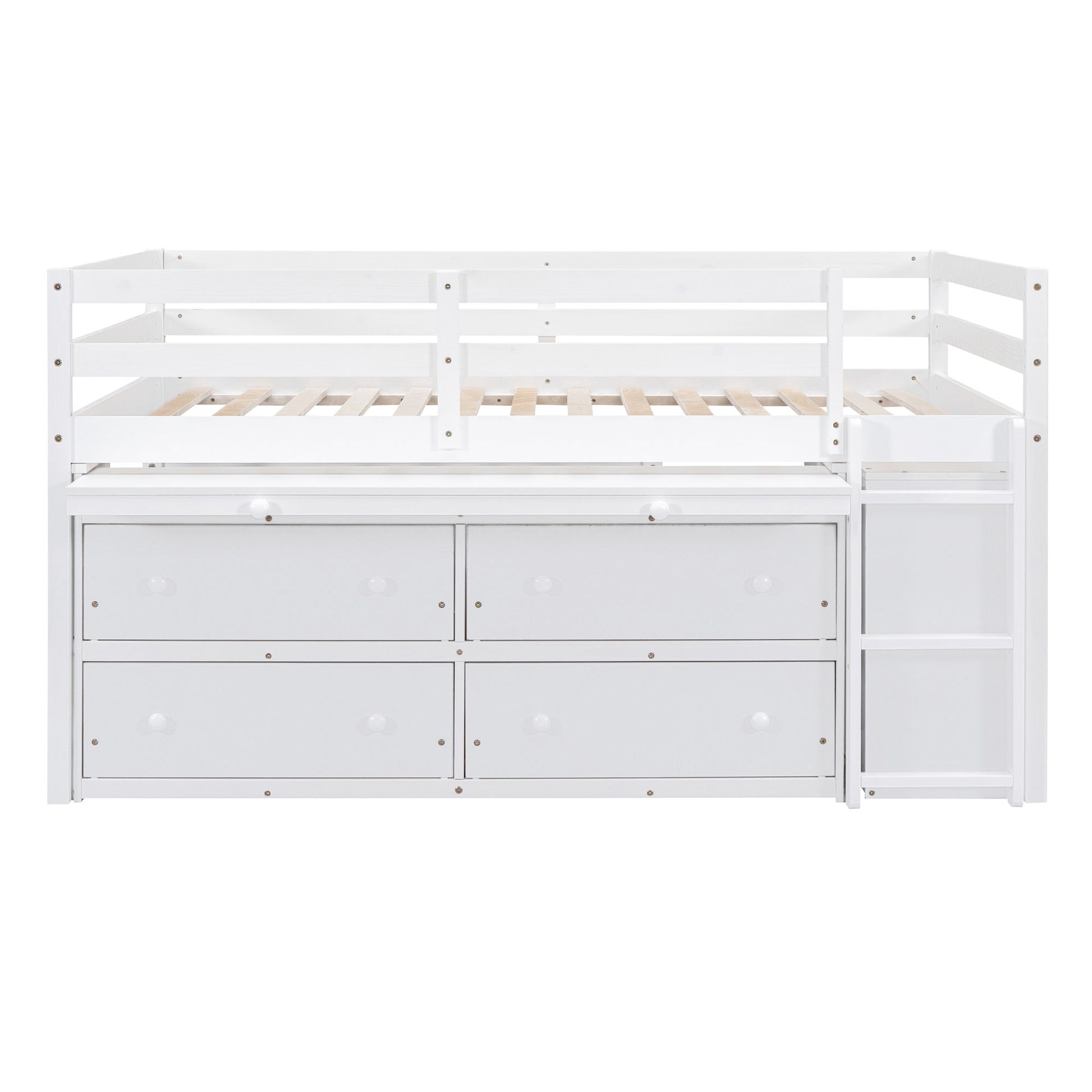 Loft Bed With Retractable Writing Desk And 4 Drawers, With Lateral Portable Desk And Shelves - The Sleep Loft - Online Mattress Showroom NYC