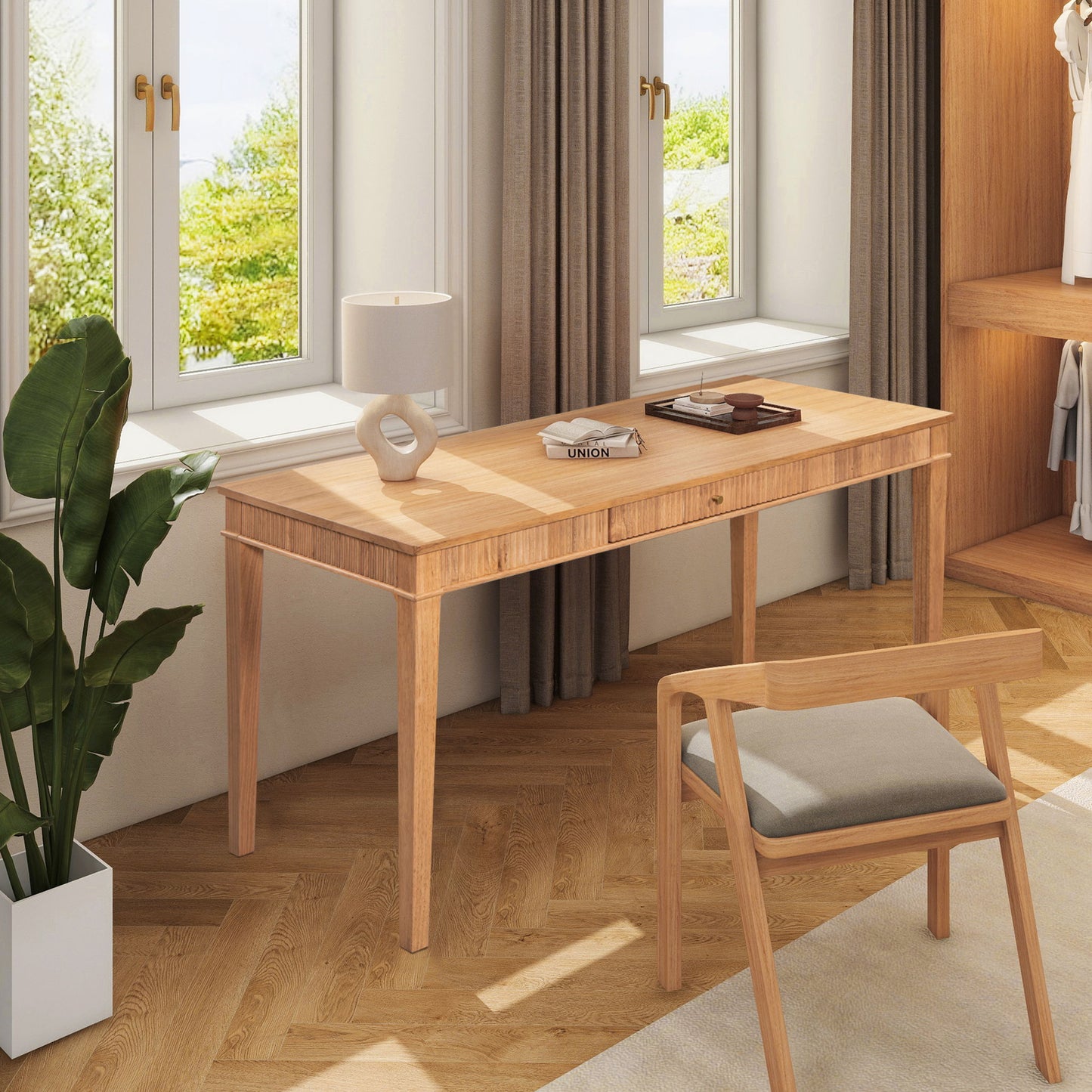Dumont - Modern Farmhouse 1 Drawer Fluted Home Office Writing Desk - Natural Blonde - The Sleep Loft - Online Mattress Showroom NYC