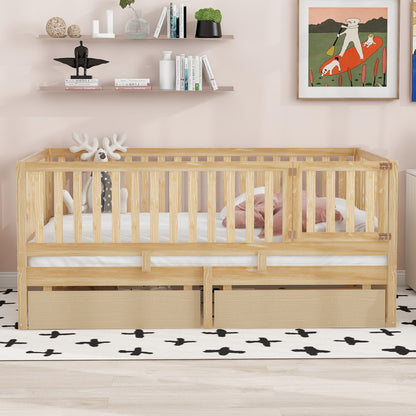Daybed With Fence Guardrails And 2 Drawers, Split Into Independent Floor Bed & Daybed - The Sleep Loft - Online Mattress Showroom NYC