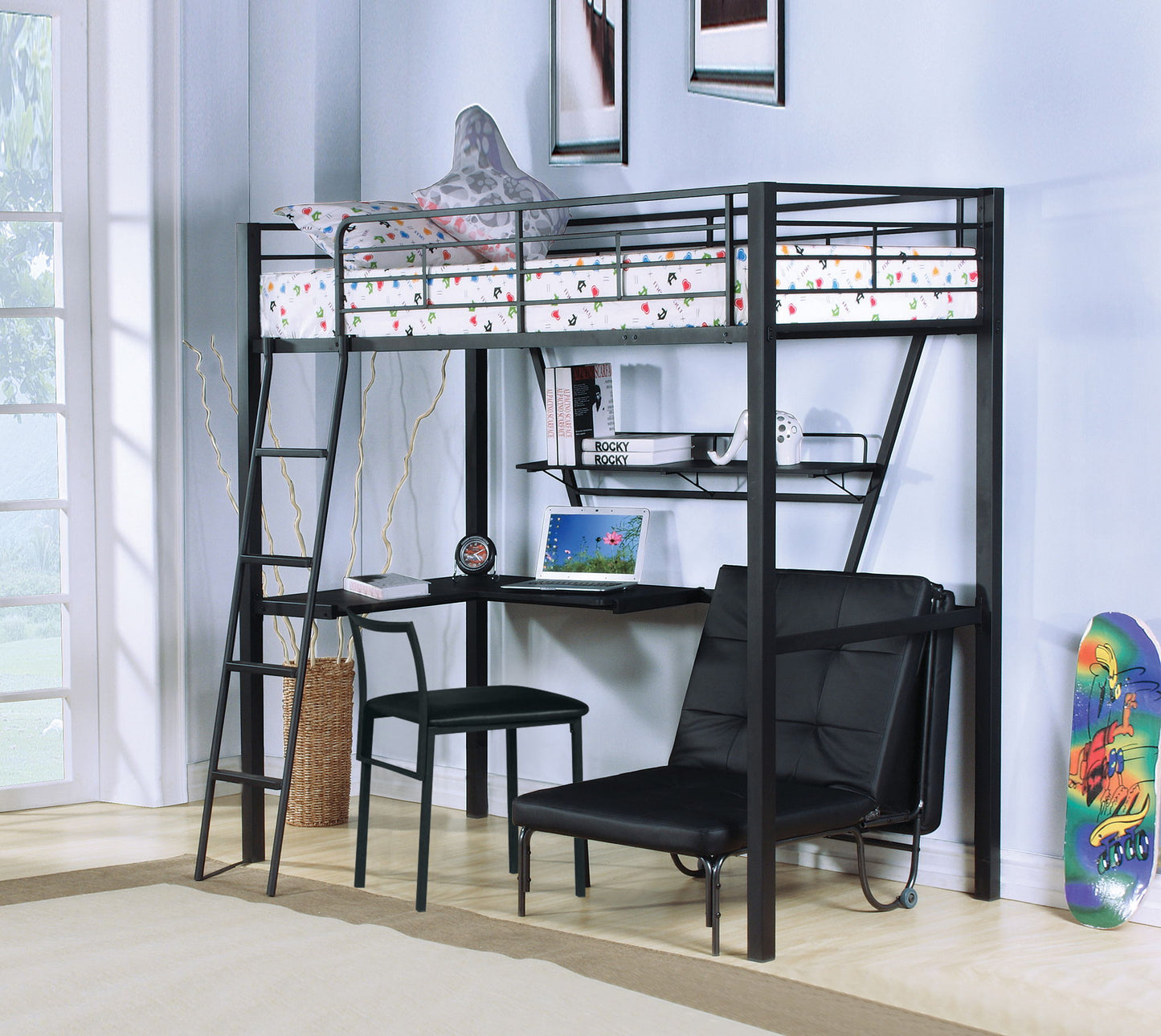 Senon - Twin Loft Bed With Desk - Black / Silver - The Sleep Loft - Online Mattress Showroom NYC
