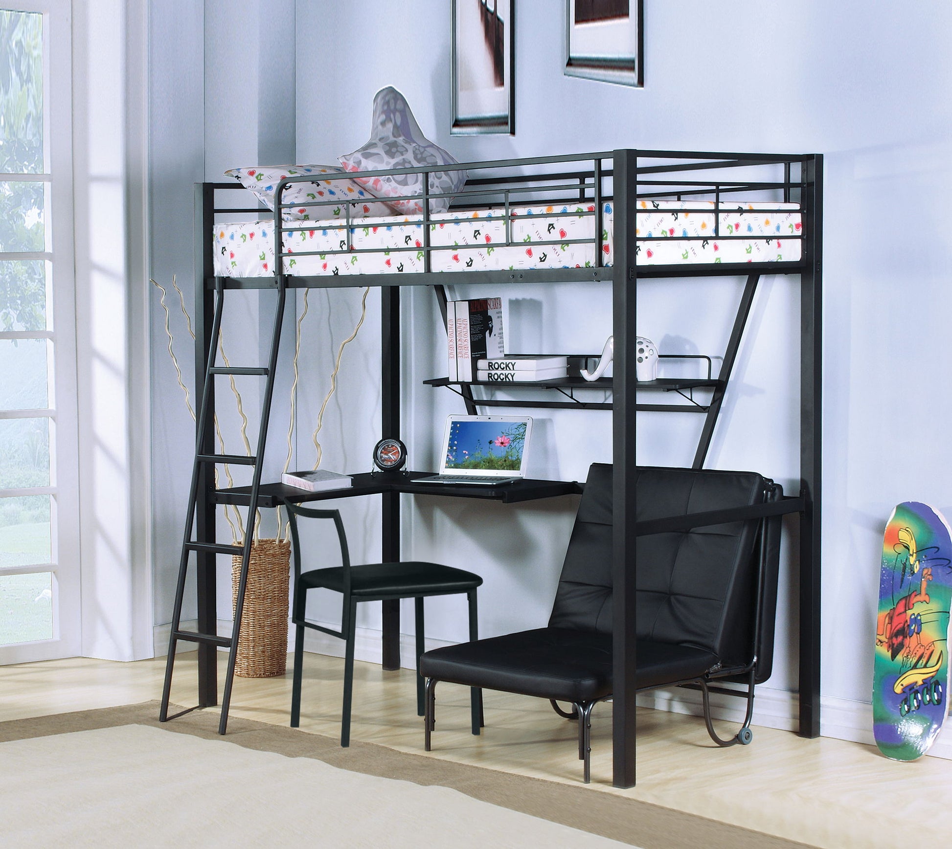 Senon - Twin Loft Bed With Desk - Black / Silver - The Sleep Loft - Online Mattress Showroom NYC