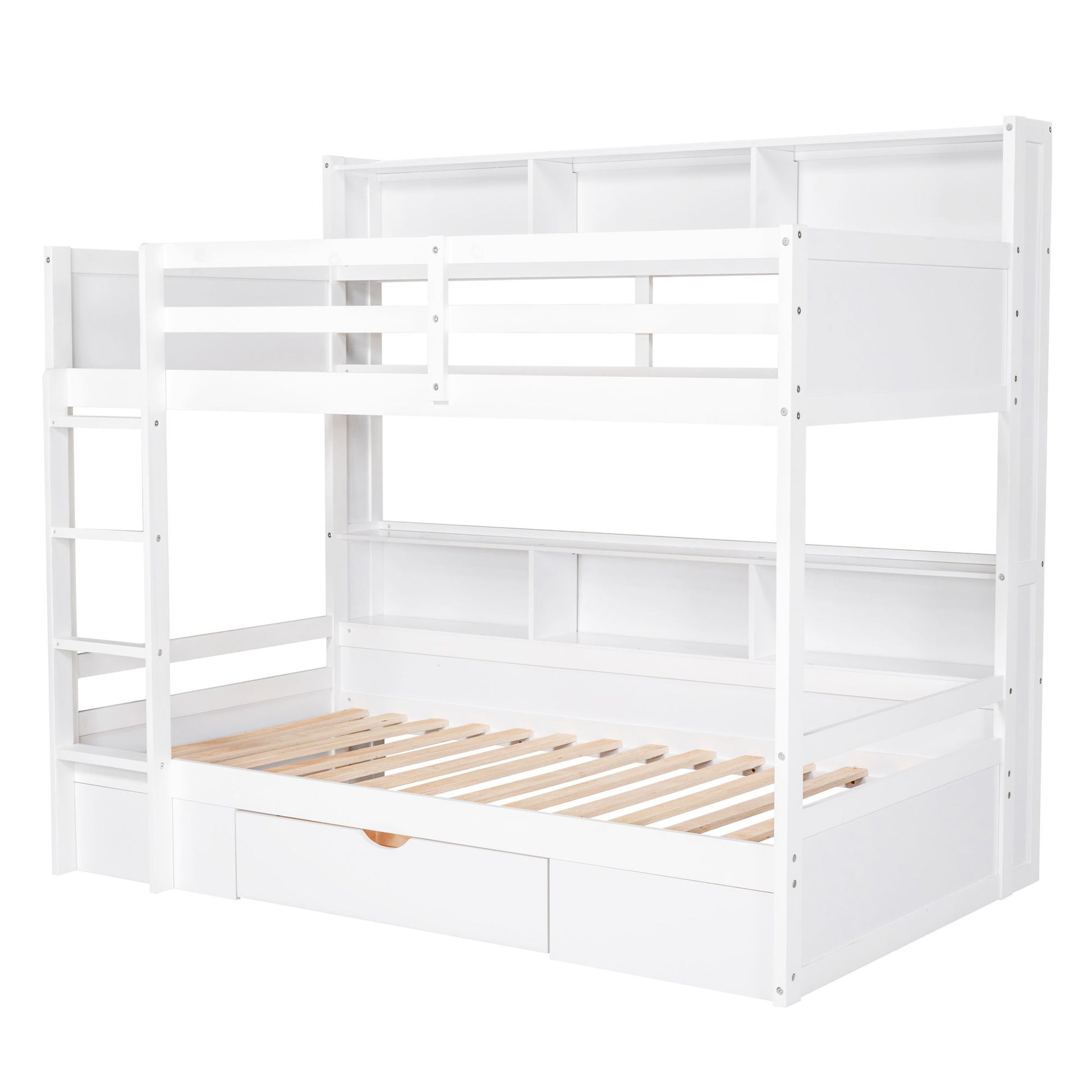 Twin Size Bunk Bed With Built-In Shelves Beside Both Upper And Down Bed And Storage Drawer - The Sleep Loft - Online Mattress Showroom NYC