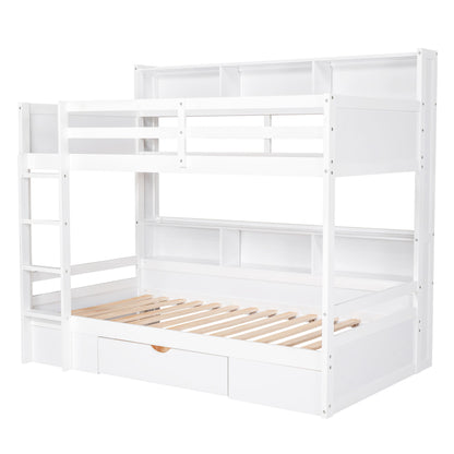 Twin Size Bunk Bed With Built-In Shelves Beside Both Upper And Down Bed And Storage Drawer - The Sleep Loft - Online Mattress Showroom NYC