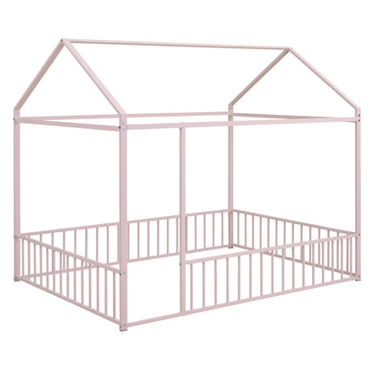 Metal Bed House Bed Frame With Fence - The Sleep Loft - Online Mattress Showroom NYC