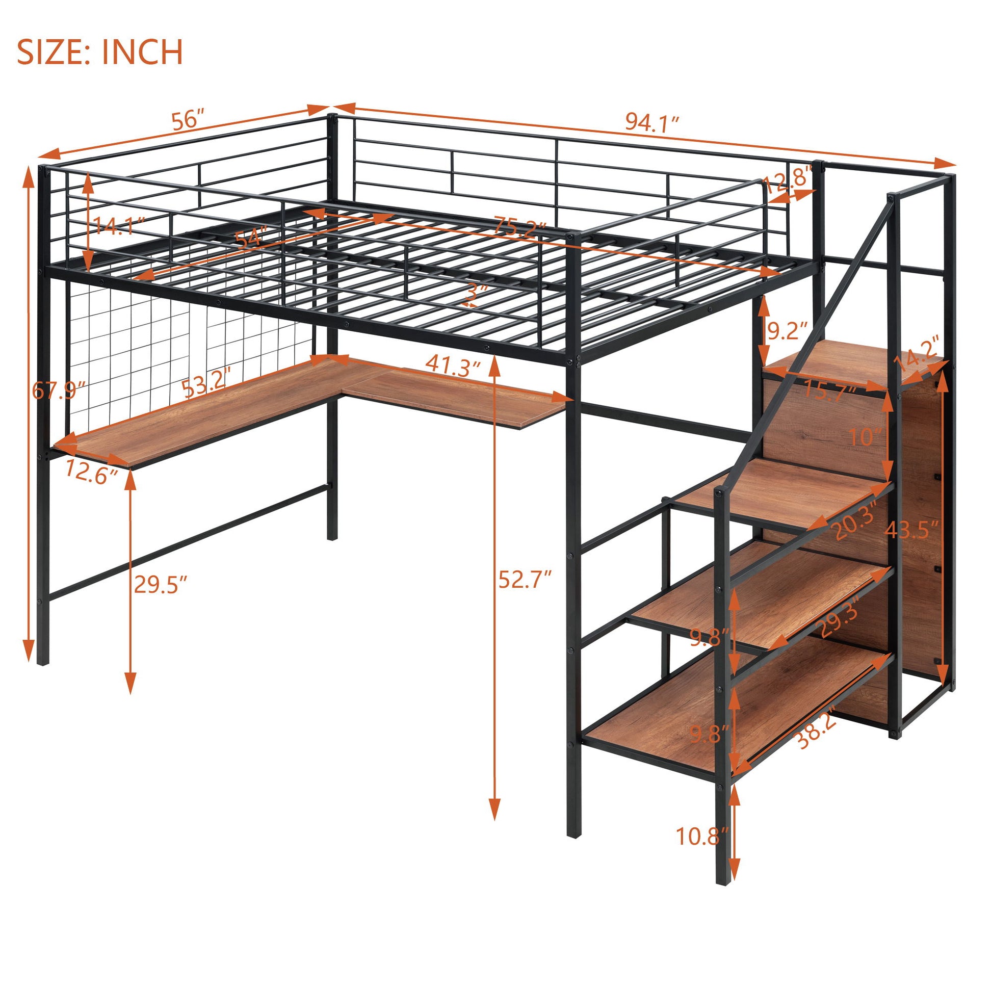Loft Bed With Desk And Grid, Stylish Frame With Lateral Storage Ladder And Wardrobe - The Sleep Loft - Online Mattress Showroom NYC