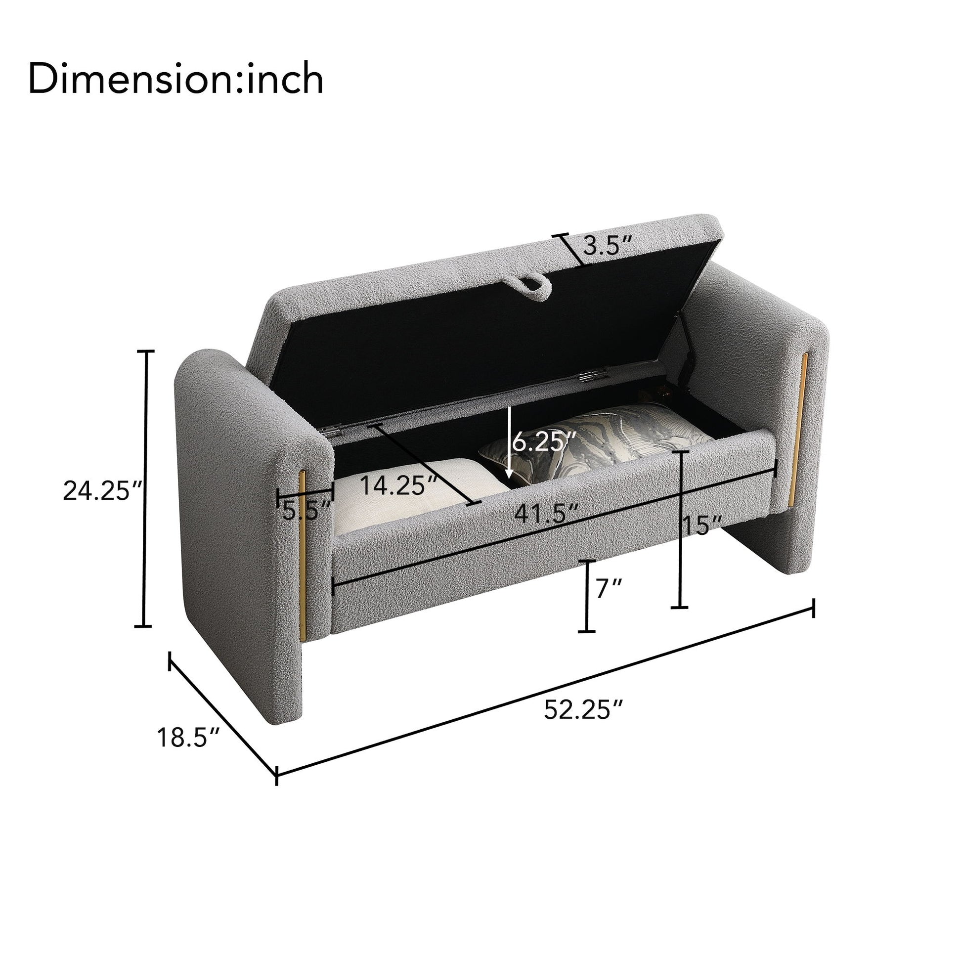 Modern Teddy Upholstered Large Bed End Bench With Arms And Storage - The Sleep Loft - Online Mattress Showroom NYC