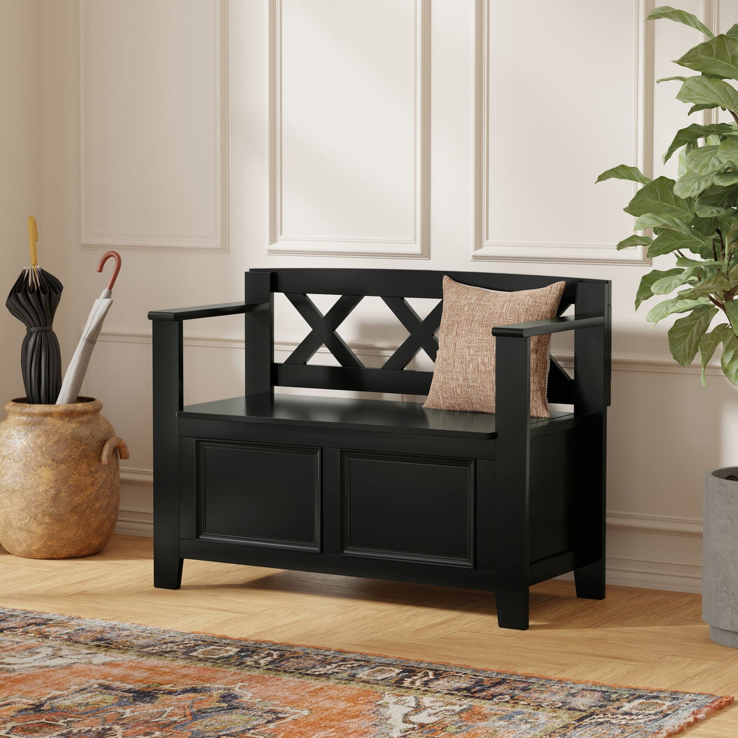 Amherst - Small Transitional Entryway Storage Bench - The Sleep Loft - Online Mattress Showroom NYC