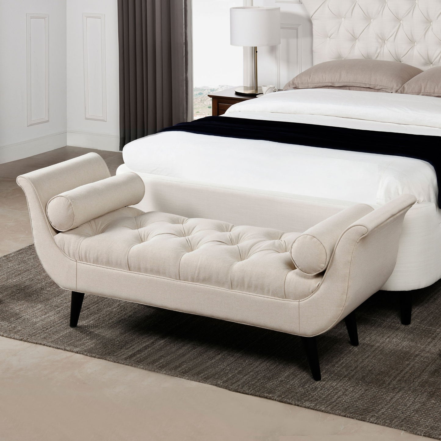 Alma - Tufted Flared Arm Entryway Bench - The Sleep Loft - Online Mattress Showroom NYC