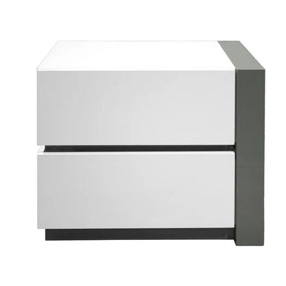 Nightstand Bedside Table With 2 Drawer For Bedroom - White / Silver