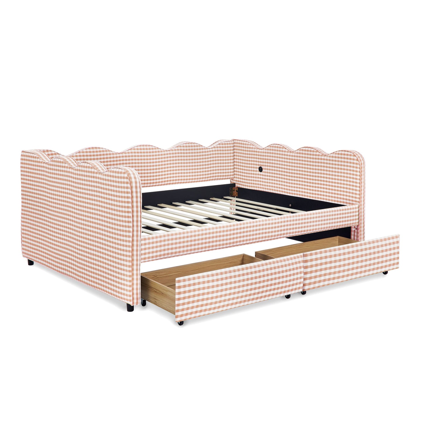 Gingham Daybed With USB Charging Port, Wave-Shaped Design - The Sleep Loft - Online Mattress Showroom NYC