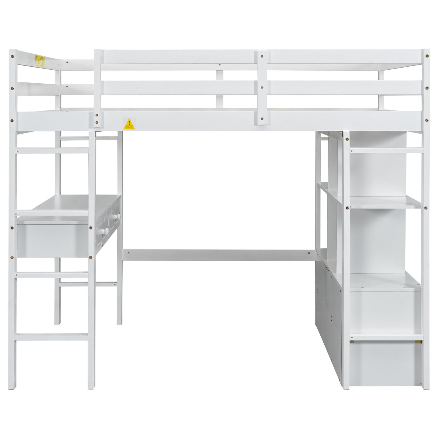 Full Size Loft Bed With Built In Desk, 2 Drawers, Storage Shelves - White - The Sleep Loft - Online Mattress Showroom NYC