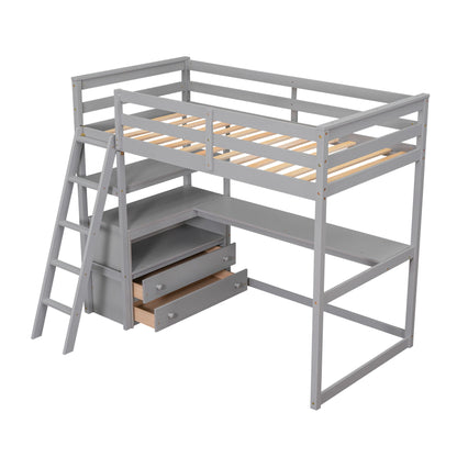 Modern Loft Bed With Built In Desk, Shelves, And 2 Drawers - The Sleep Loft - Online Mattress Showroom NYC