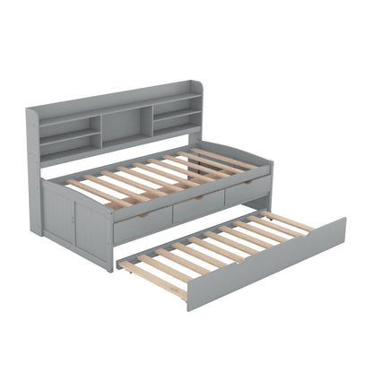 Captain Bed With Built In Bookshelves, 3 Storage Drawers, And Trundle - The Sleep Loft - Online Mattress Showroom NYC
