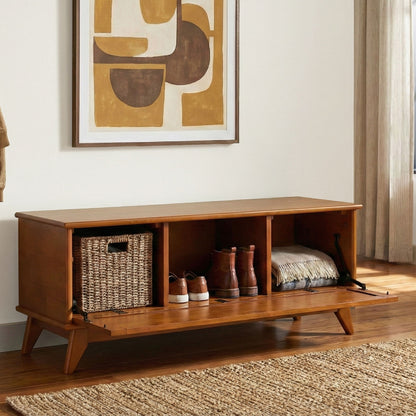 Draper - Flip Down Storage Bench - Teak - The Sleep Loft - Online Mattress Showroom NYC