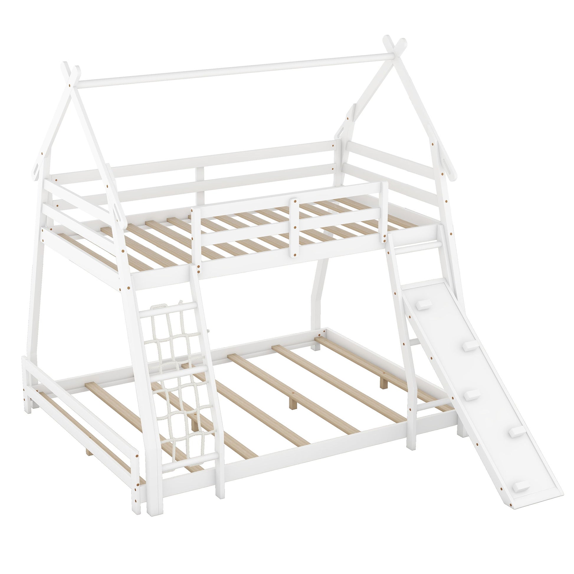 Twin Over Queen House Bunk Bed With Climbing Nets And Climbing Ramp - The Sleep Loft - Online Mattress Showroom NYC