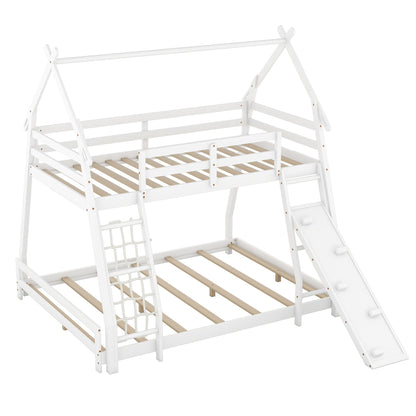 Twin Over Queen House Bunk Bed With Climbing Nets And Climbing Ramp - The Sleep Loft - Online Mattress Showroom NYC