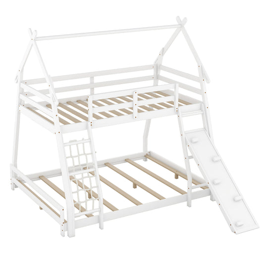 Twin Over Queen House Bunk Bed With Climbing Nets And Climbing Ramp - The Sleep Loft - Online Mattress Showroom NYC