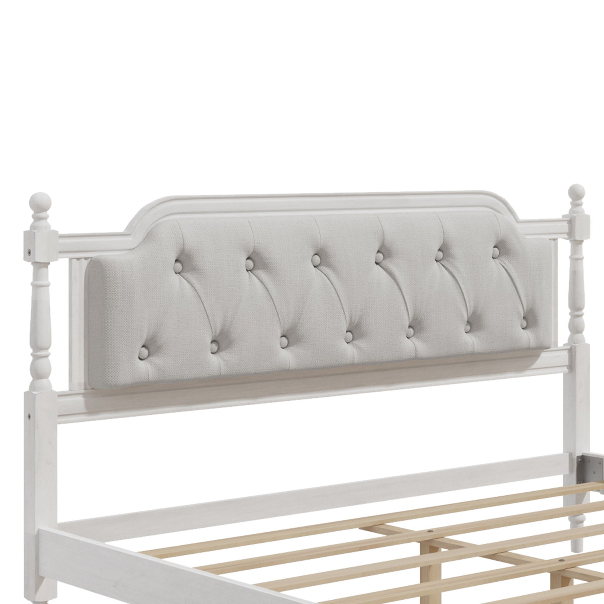 Traditional Style Solid Bed Frame With Upholstered Tufted Headboard, No Box Spring Needed - The Sleep Loft - Online Mattress Showroom NYC