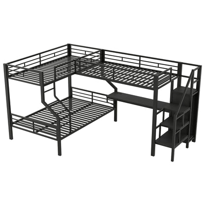 Twin Over Full L Shaped Bunk & Loft Bed With Built-In Wardrobe, Desk, And USB Ports - Black - The Sleep Loft - Online Mattress Showroom NYC
