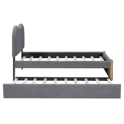 Upholstered Platform Bed With Wood Supporting Feet And Trundle - The Sleep Loft - Online Mattress Showroom NYC