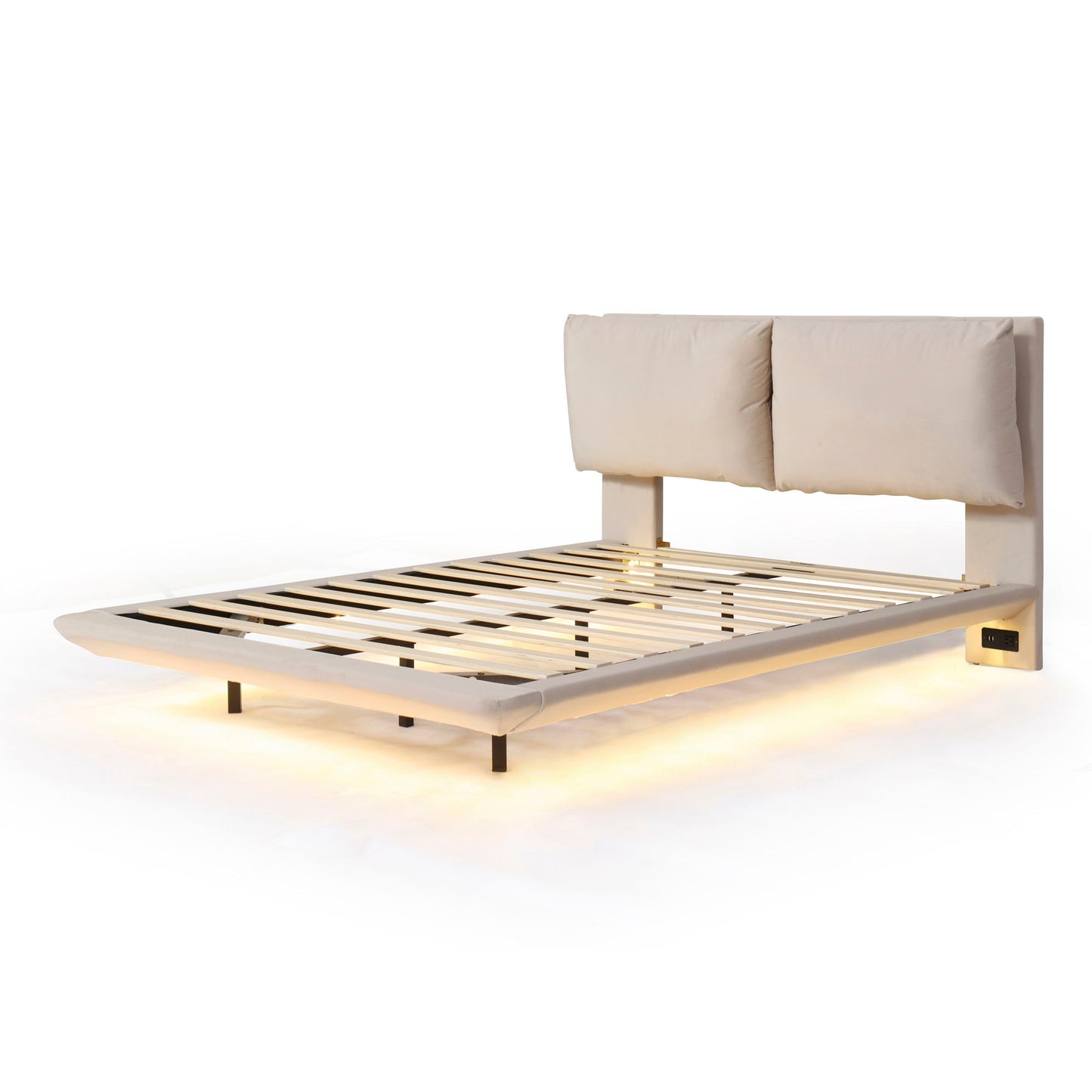 Upholstered Platform Bed With Sensor Light And 2 Large Backrests, With 2 Sets Of USB Port And Socket On Each Rear Bed Leg - The Sleep Loft - Online Mattress Showroom NYC