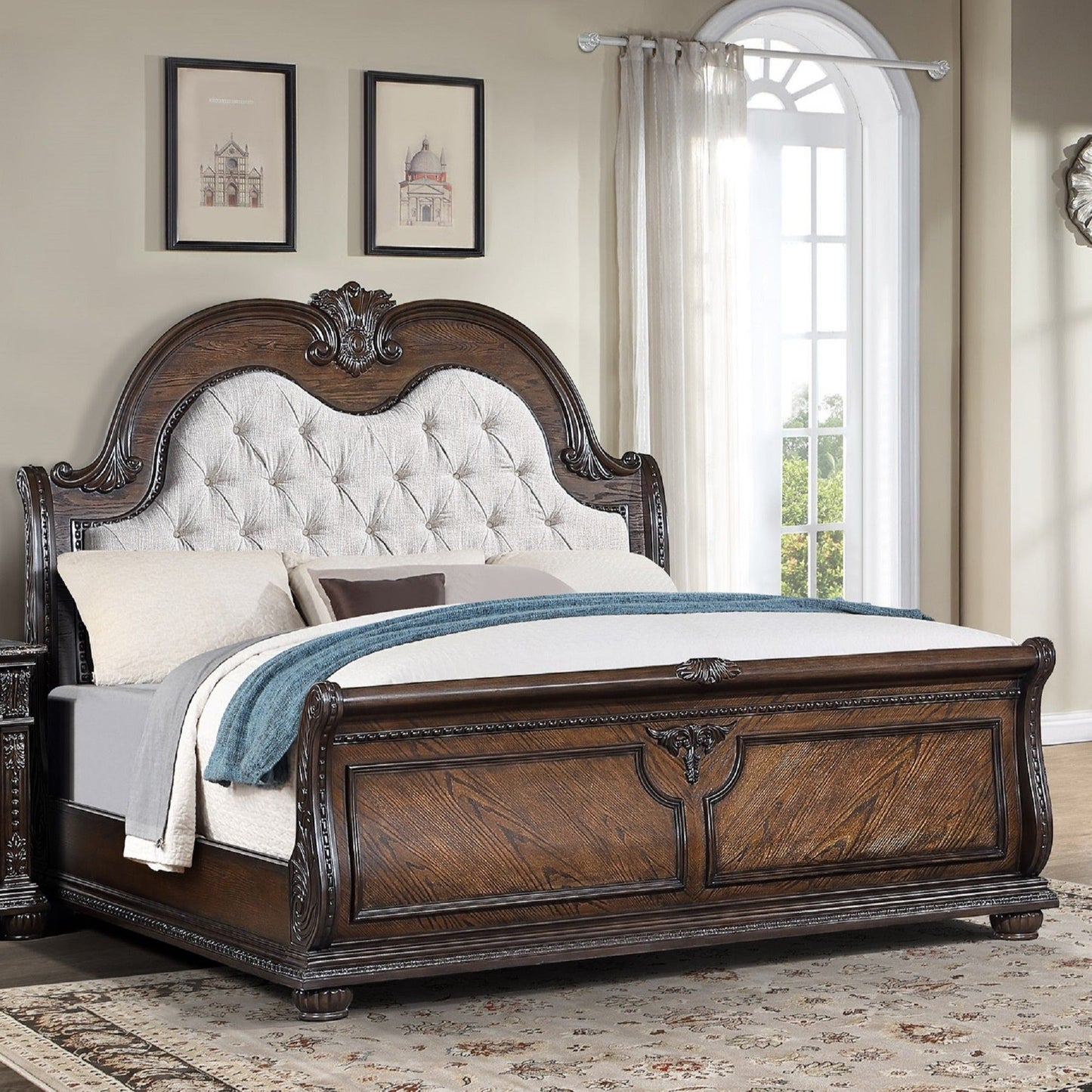 Traditional Style Button Tufted Headboard Sleigh Bed - The Sleep Loft - Online Mattress Showroom NYC