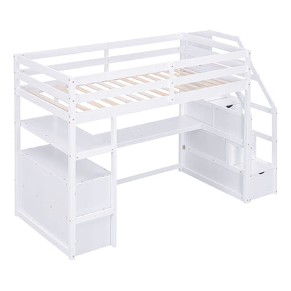 Loft Bed With Desk, Shelves, 2 Drawers, Storage Staircase - The Sleep Loft - Online Mattress Showroom NYC