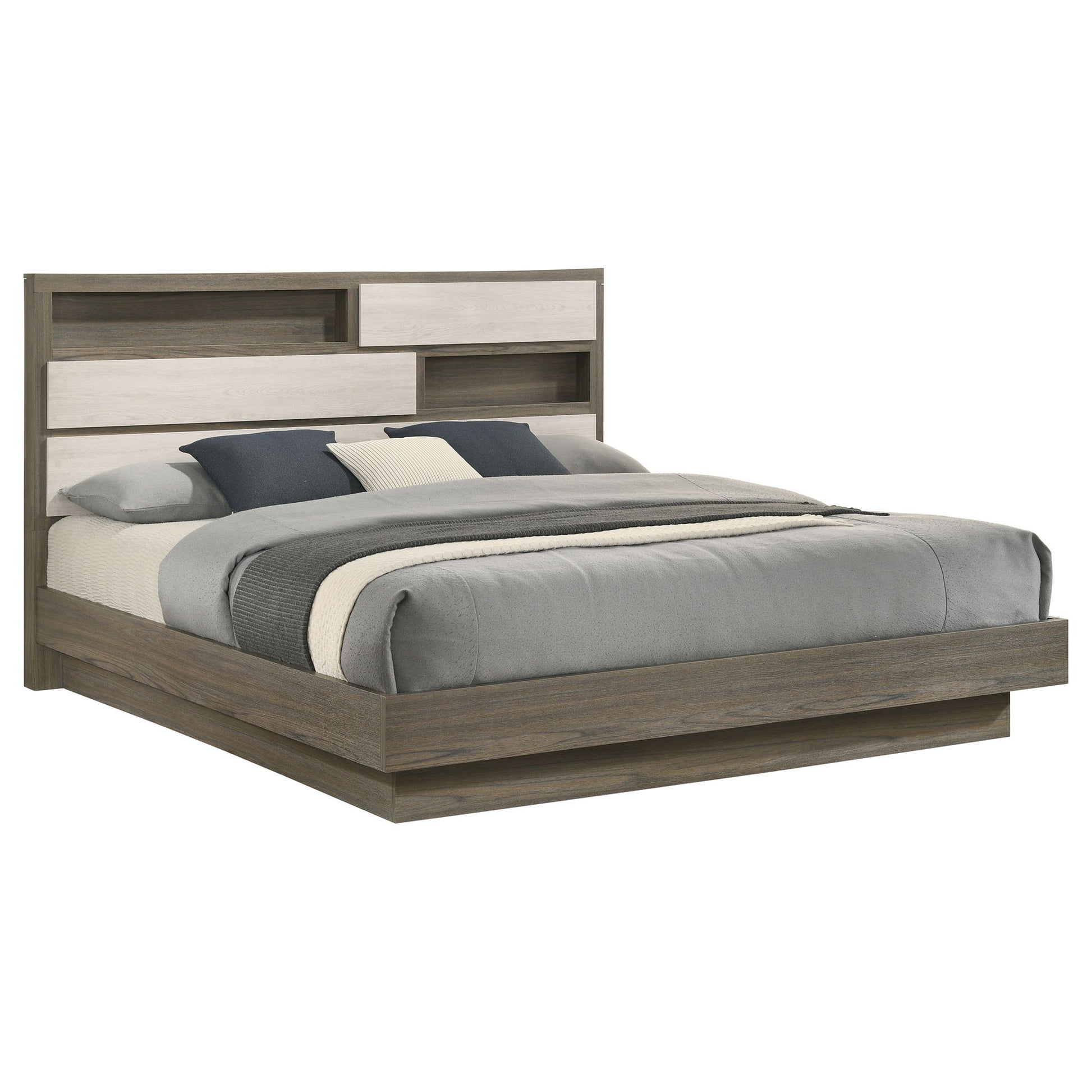 Eastern King Bed Bookcase Headboard With Hidden Storage - Oak - The Sleep Loft - Online Mattress Showroom NYC