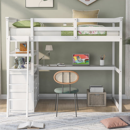 Modern Loft Bed With Built In Desk, Shelves, And 2 Drawers - The Sleep Loft - Online Mattress Showroom NYC