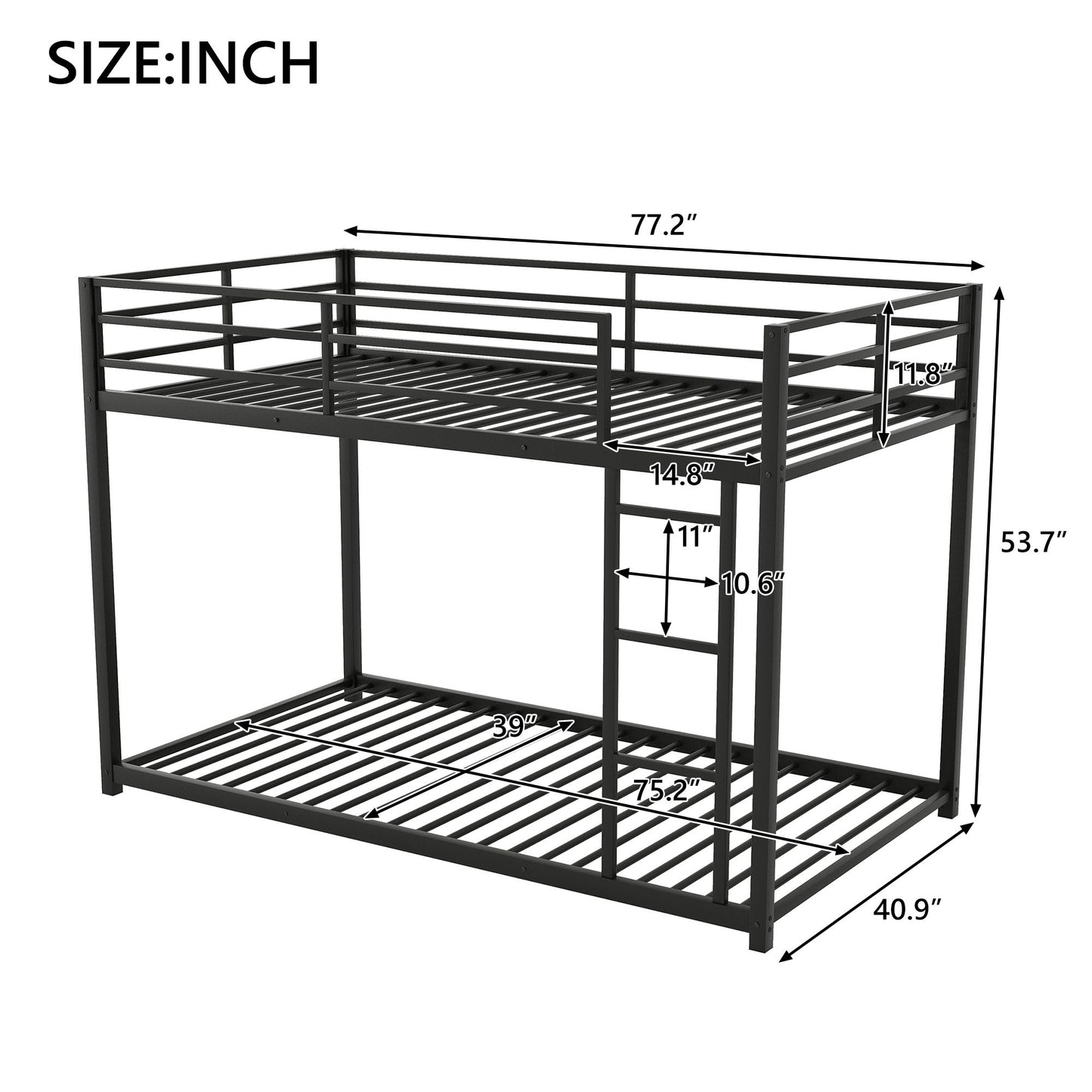 Metal Bunk Bed, Low Bunk Bed With Ladder - The Sleep Loft - Online Mattress Showroom NYC