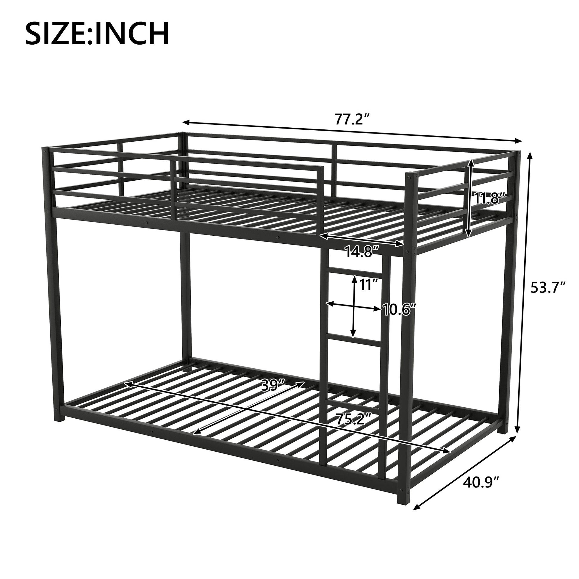 Metal Bunk Bed, Low Bunk Bed With Ladder - The Sleep Loft - Online Mattress Showroom NYC