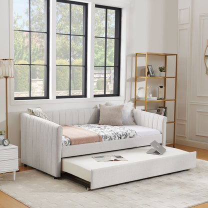 Upholstered Daybed With Trundle With Vertical Stripes - The Sleep Loft - Online Mattress Showroom NYC