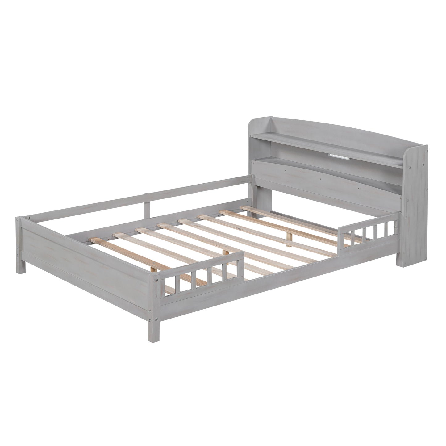 Wood Platform Bed With Built In LED Light, Storage Headboard And Guardrail - The Sleep Loft - Online Mattress Showroom NYC