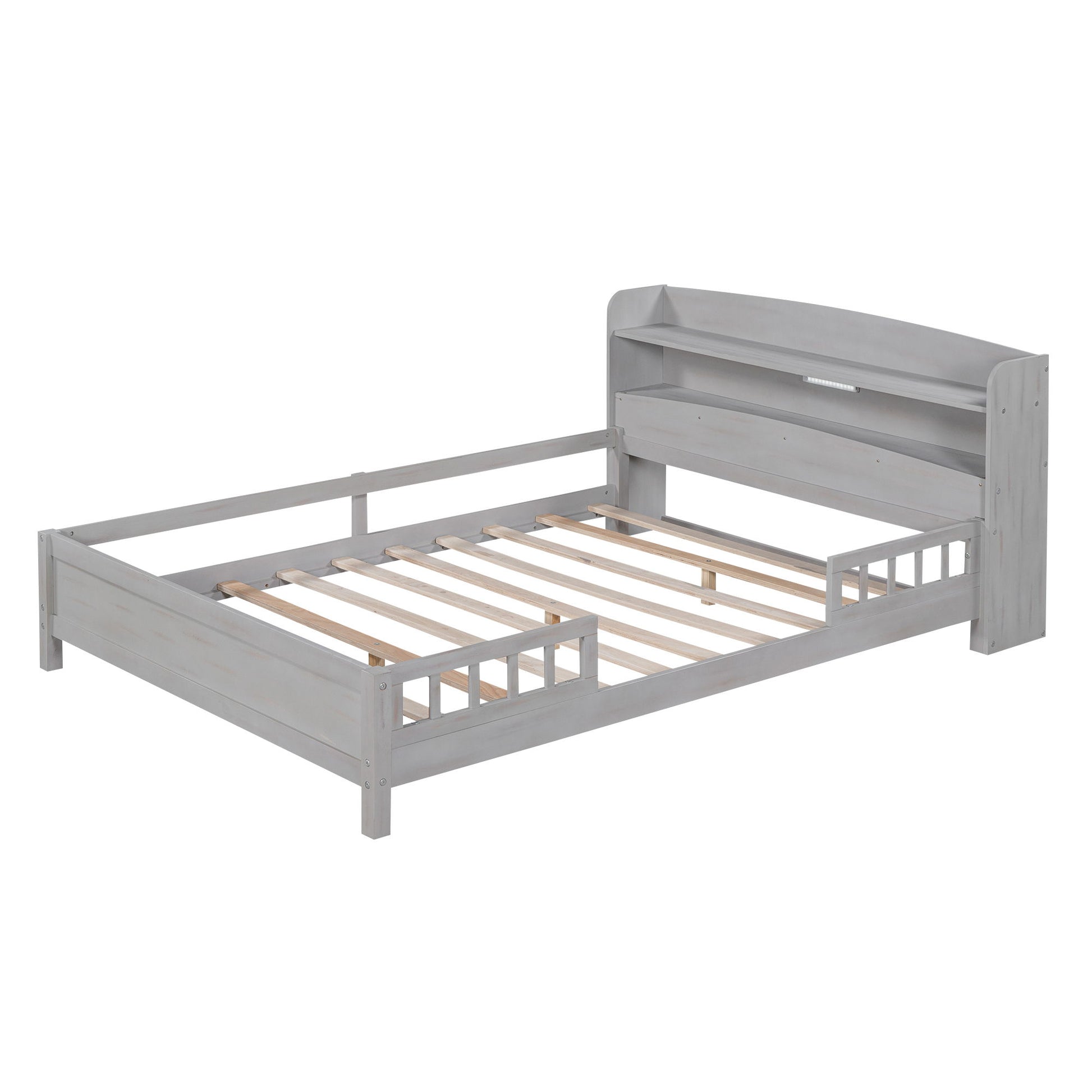 Wood Platform Bed With Built In LED Light, Storage Headboard And Guardrail - The Sleep Loft - Online Mattress Showroom NYC