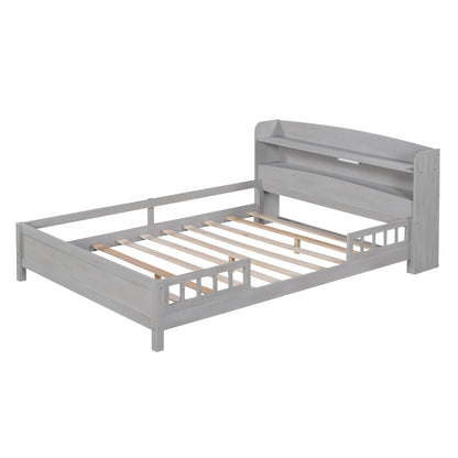 Wood Platform Bed With Built In LED Light, Storage Headboard And Guardrail - The Sleep Loft - Online Mattress Showroom NYC