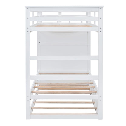 Twin Over Twin Bunk Bed With Trundle And Staircase - White - The Sleep Loft - Online Mattress Showroom NYC